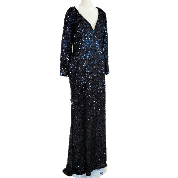 NWT Ieena for Mac Duggal 26445 Long Sleeve Sequin Gown in Midnight Sz 4 - Picture 9 of 13